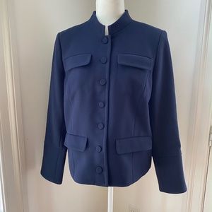 Ann Taylor LOFT Twill Military-Style Mandarin Collar Navy Blue Jacket
